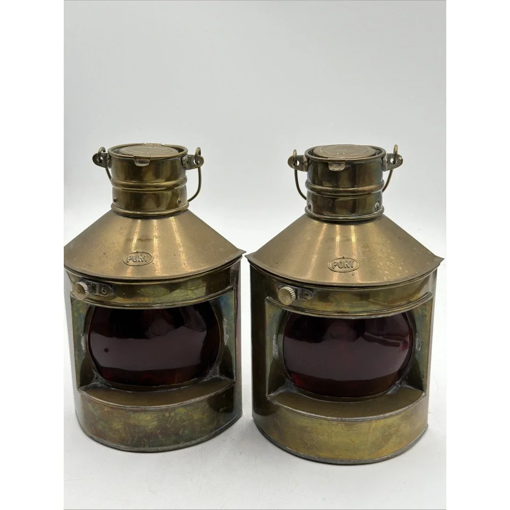 Vintage Port Lanterns Antique Brass Finish Nautical Oil Lamps Ship Lights